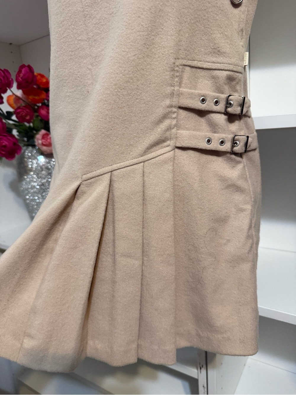 Christian DIOR Beige Pinafore Mini Dress with Pleated Side (12A)See Measurements - Picture 5 of 16